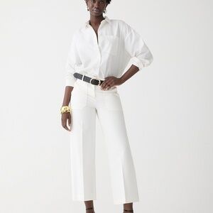 J. Crew Sydney Wide-Leg Pant in Bi-Stretch Cotton Blend, Ivory, Size 0